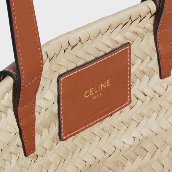 MEDIUM TRIOMPHE CELINE CLASSIC PANIER IN PALM LEAVES AND CALFSKIN TAN - Picture 6 of 16